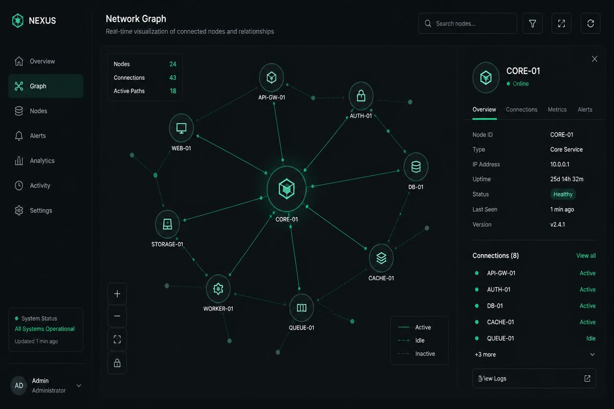 Agent execution monitor showing a live network of connected nodes